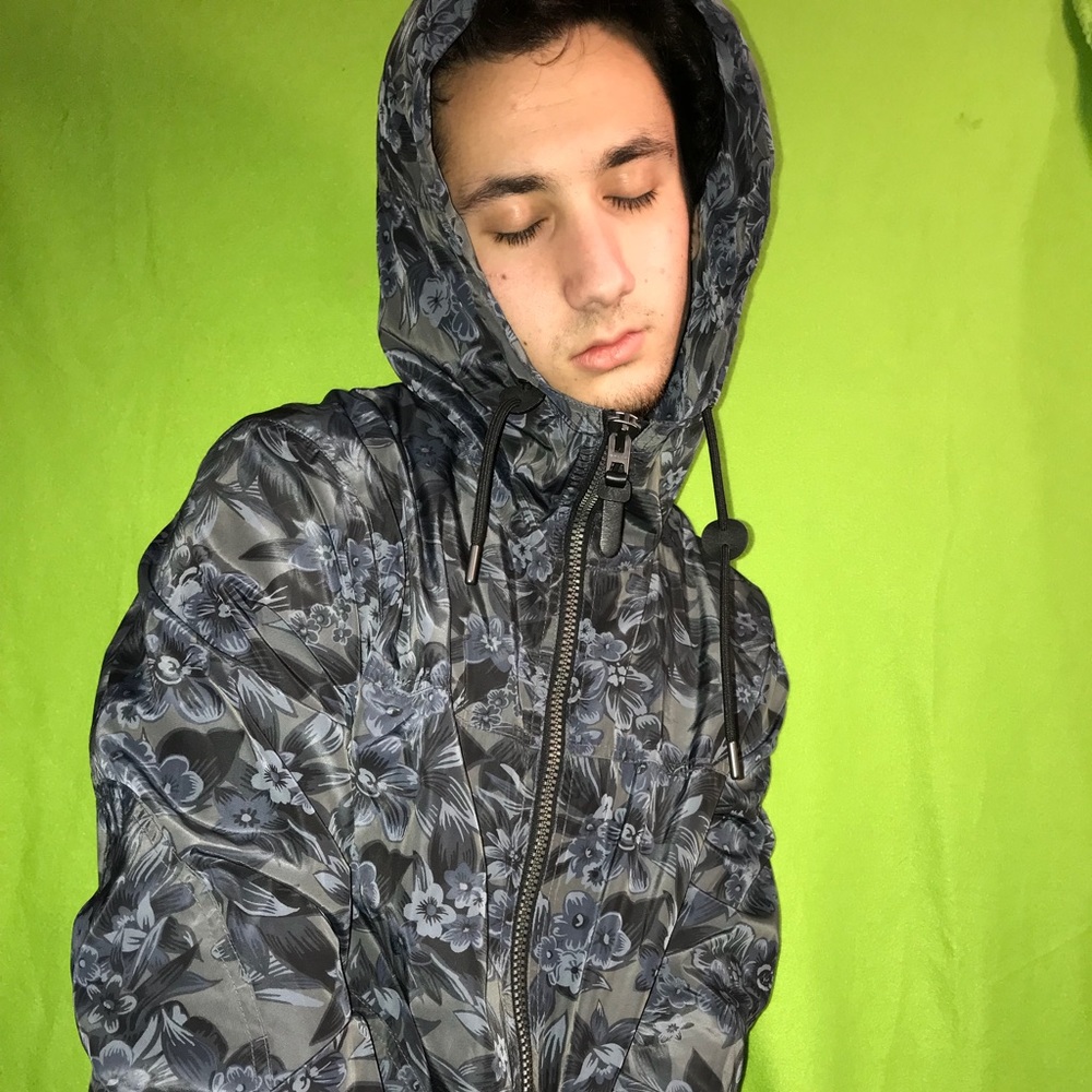 Blue and Grey Floral Coach Windbreaker